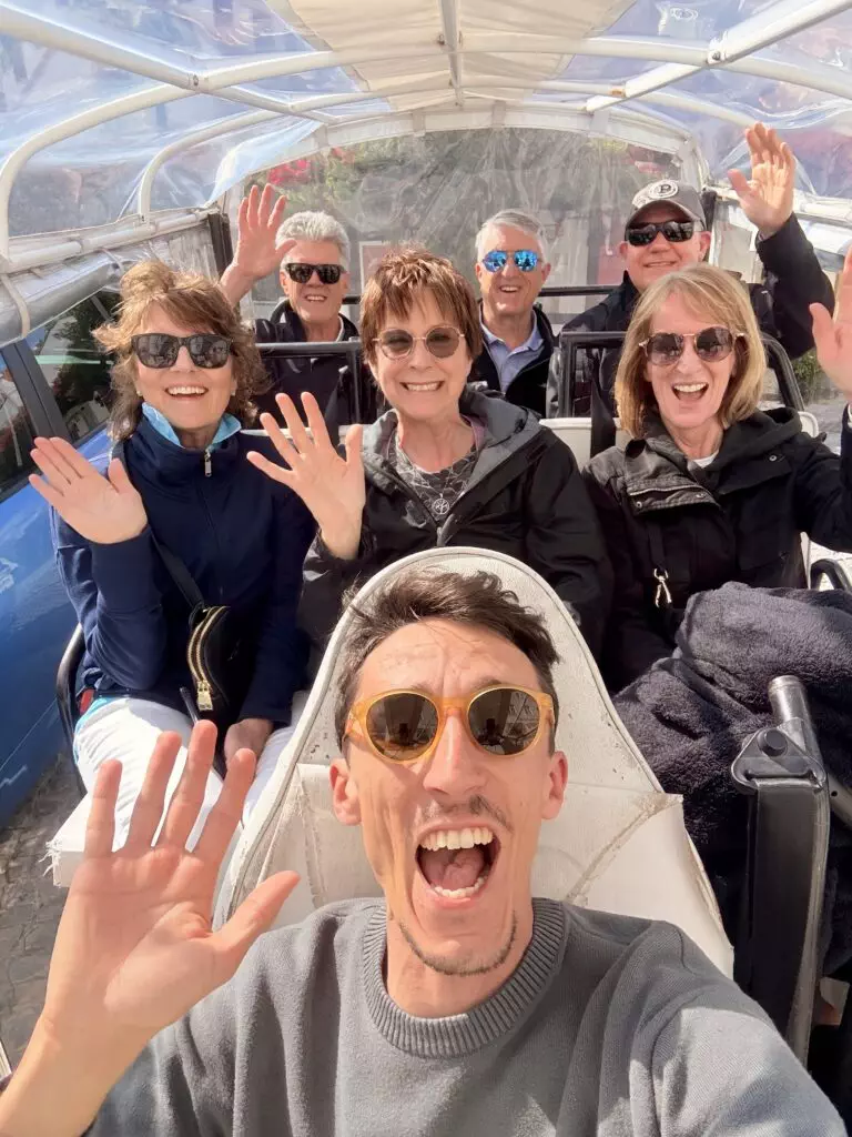A cruise guest exploring Sintra in one of our tuk tuks — just 45 minutes after leaving Lisbon port.