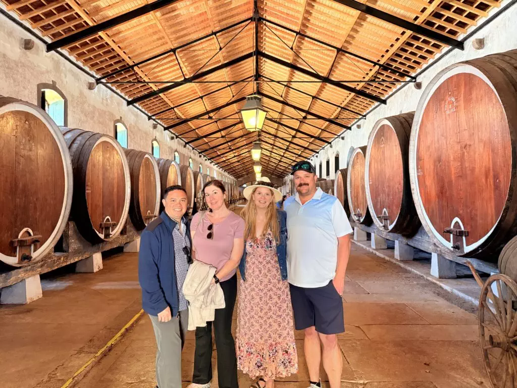 A cruise guest exploring Sintra in a winery in one of our tuk tuks — just 45 minutes after leaving Lisbon port.