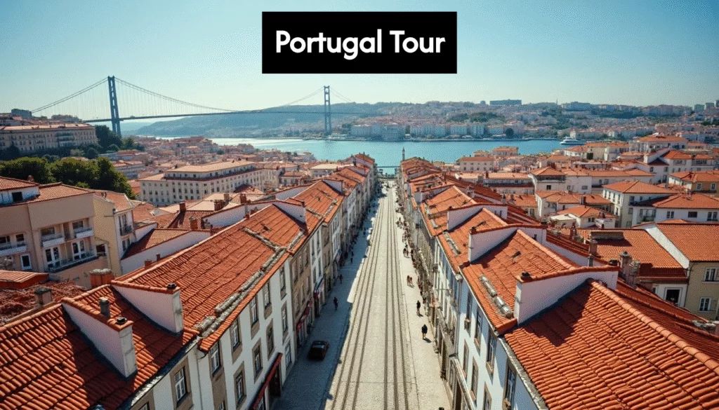 Panoramic view over Lisbon with river and rooftops