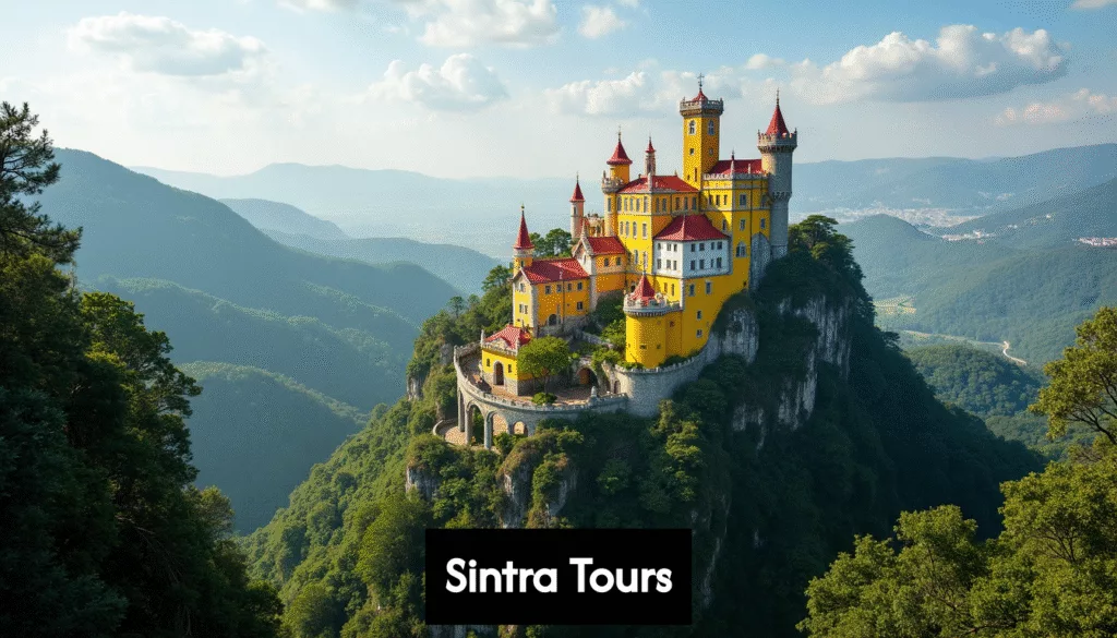 Scenic view of Sintra's colorful palaces amidst hills
