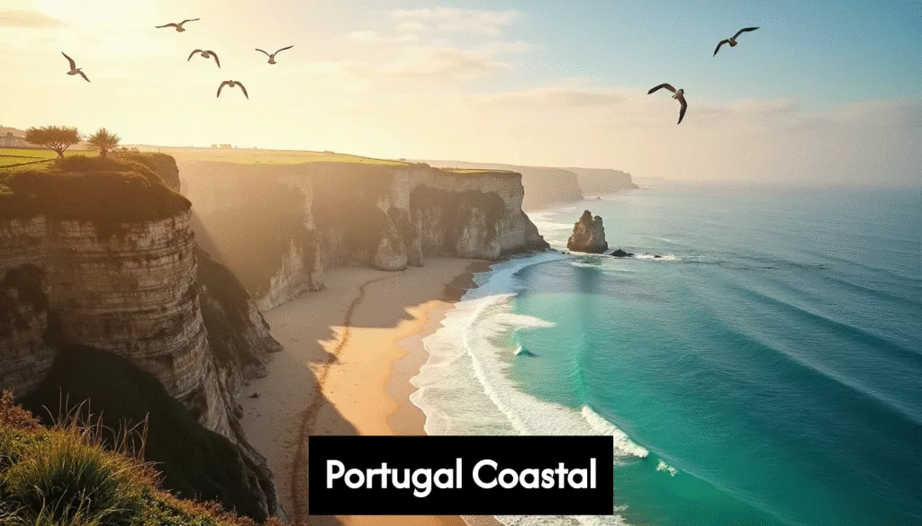 Portugal coastline with cliffs and ocean at sunrise